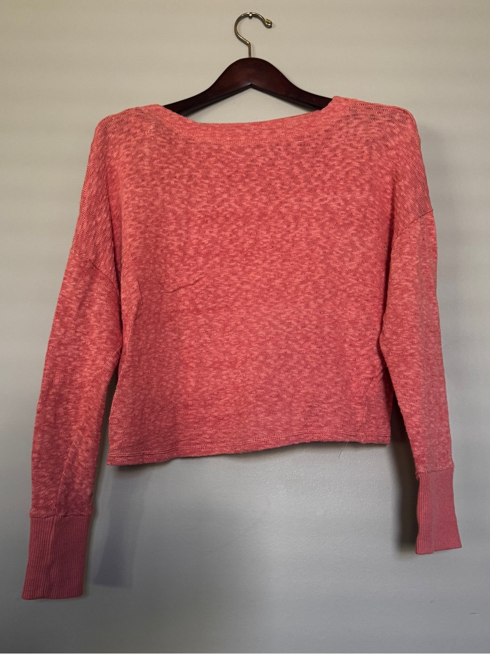 By Anthropologie Coral Pink Open Knit Boat Neck Sweater Size S